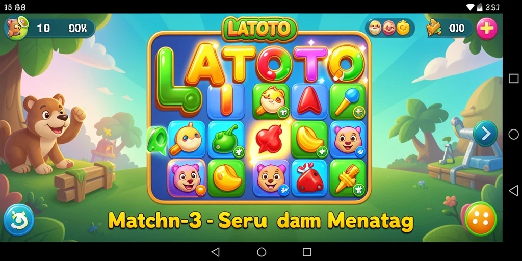 Screenshot menampilkan gameplay seru LATOTO dengan banyak buah berwarna-warni.