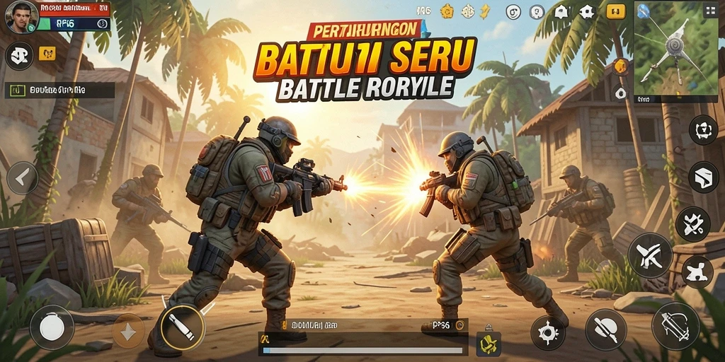 Screenshot menunjukkan aksi intens pertempuran dalam RP66 Battle Royale.