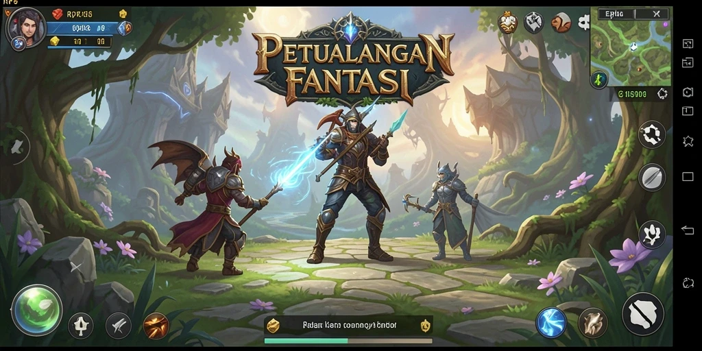 Screenshot RP8 menampilkan karakter bertempur di dunia fantastis RPG.